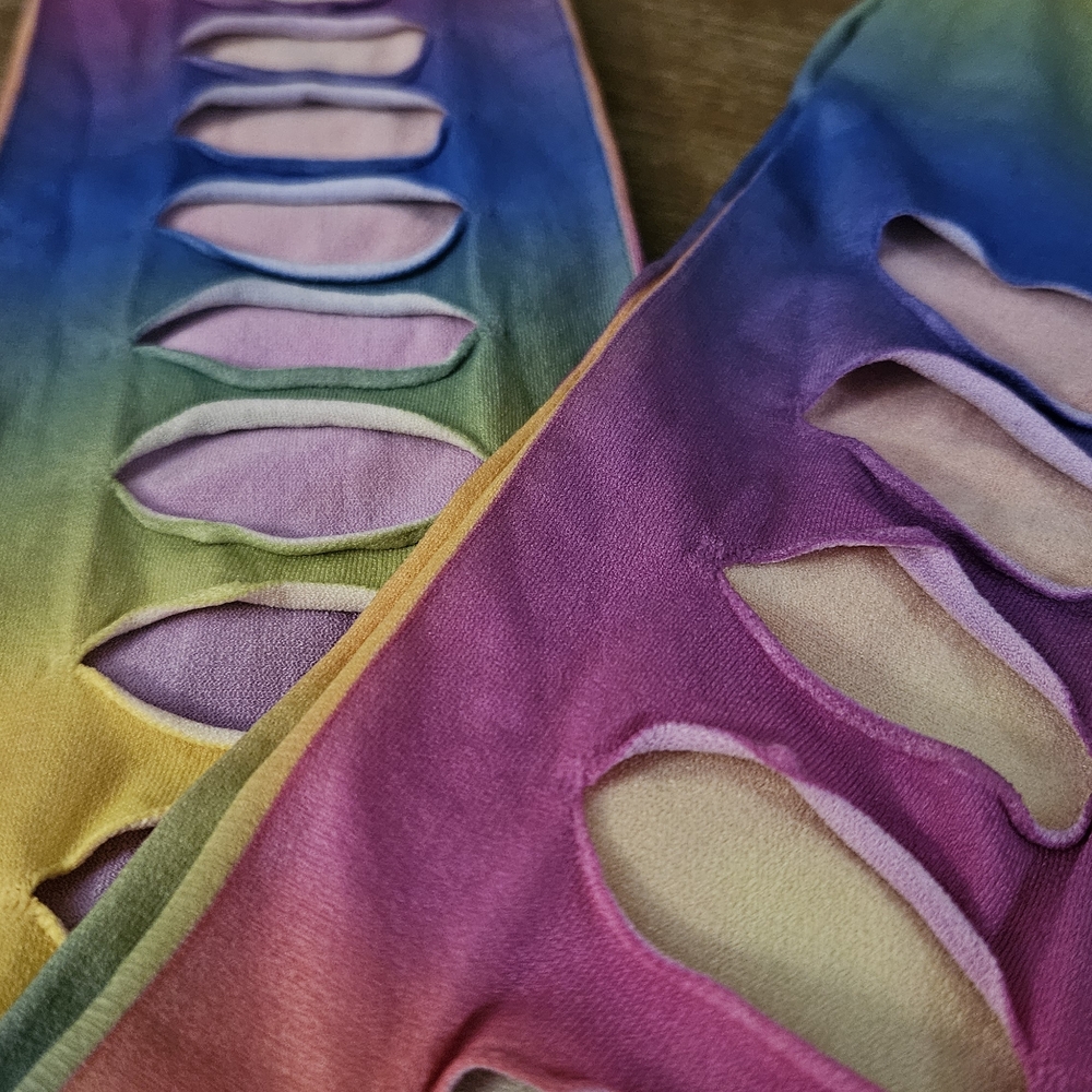 NWOT Rainbow Tie-Dye Cutout Leggings Womens Rainbow Tights Footless Tights - Picture 2 of 6